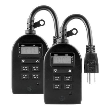 myTouchSmart Outdoor/Indoor Plug-in Digital Timer 2-Pack, 1 Grounded Outlet, Easy-to-Set, 2 Custom ON/OFF Times, Weather Resistant, Ideal for Seasonal Lighting, Small Pumps, LED, 46226
