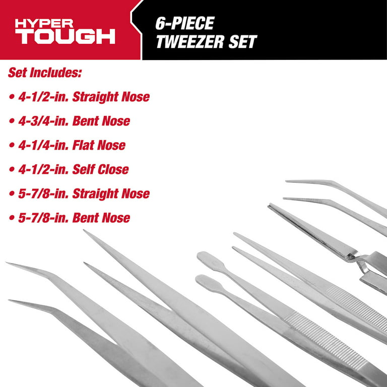 Hyper Tough 6-Piece Fine Point Stainless Steel Tweezer Set