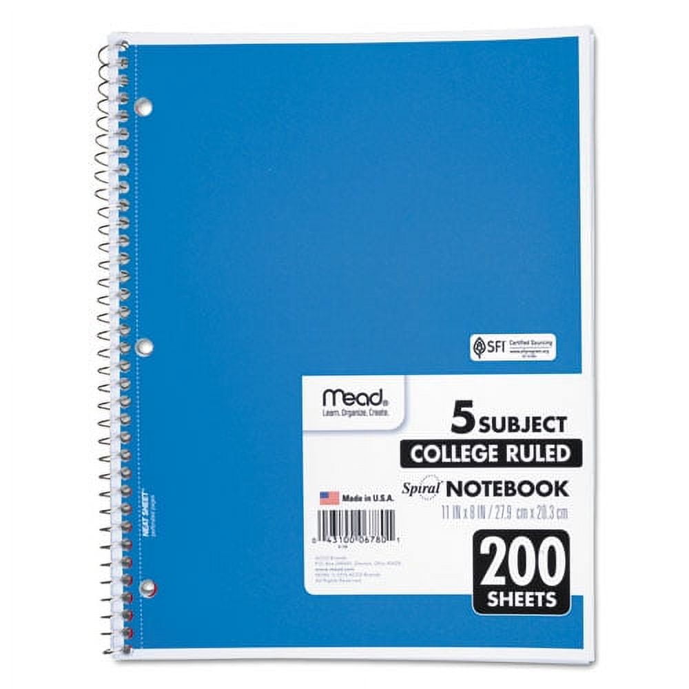 "Spiral Notebook, 5 Subject, Medium/college Rule, Randomly Assorted Covers, 11 X 8, 200 Sheets | Bundle of 5 Each"