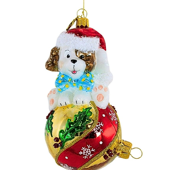 Huras Family 6.25In Pup'n'bauble, Glass, Santa Dog First Ornament Hf982