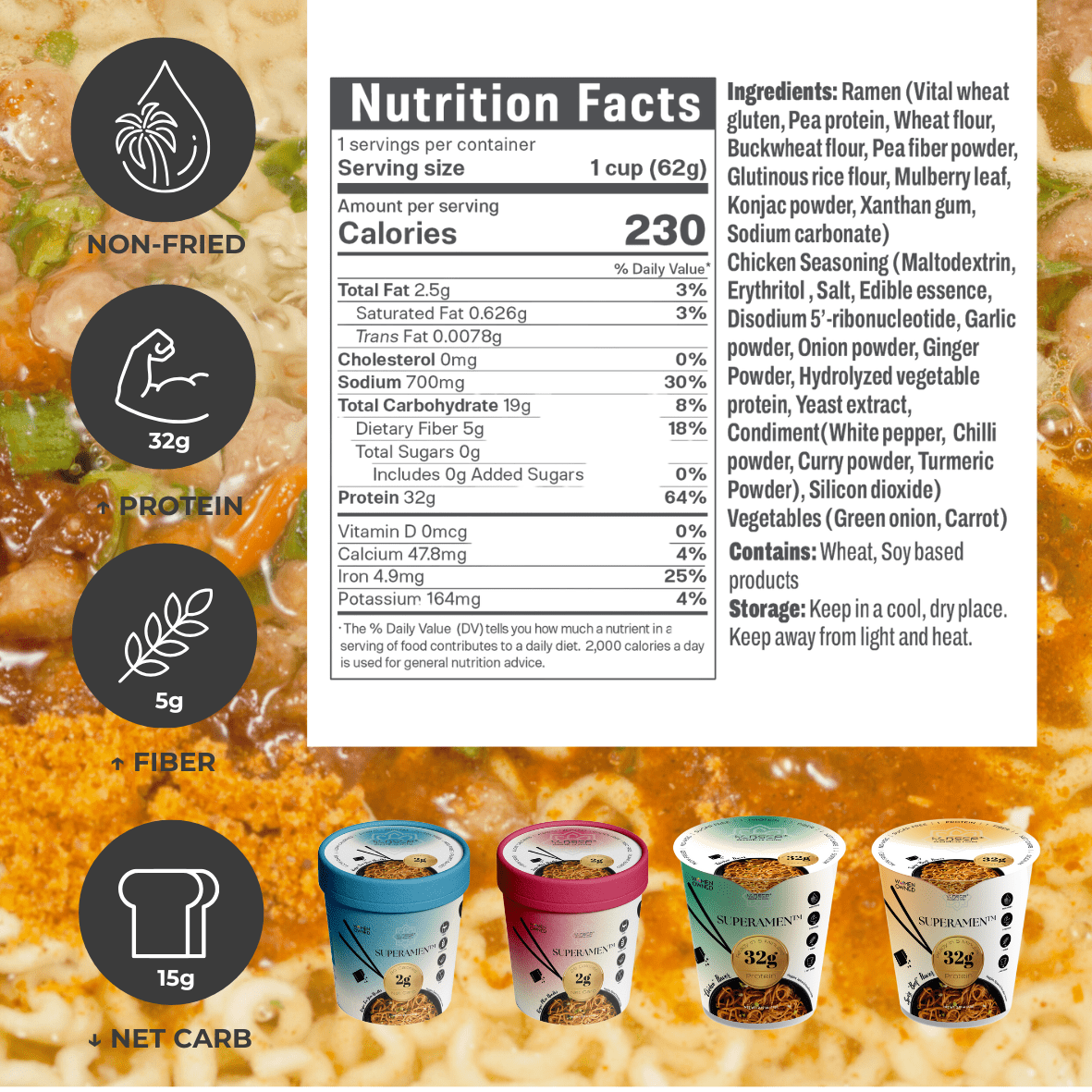 (3 pack) KLDSCP Black Garlic "Chicken" Instant Ramen Noodles, 32g Protein, Plant Based, 12 Pack