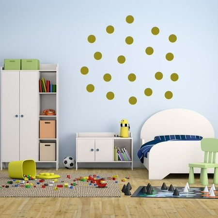 Wall Decorations Brown VWAQ 20 Polka Dot Wall Decals 3 Inch Peel & Stick Circles Dots Colors Kids Room VWAQ-555 (Gold) ()