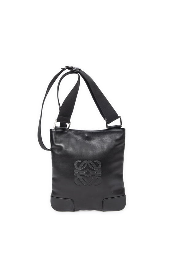 Pre-Owned Loewe Black Flat Anagram Messenger Crossbody Shoulder Bag