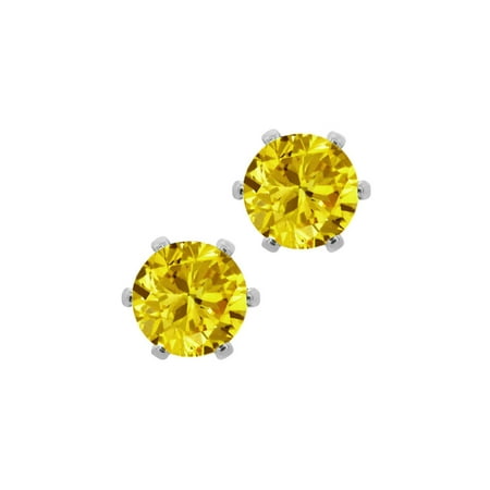 - 6mm Canary Yellow Round Cubic Zirconia CZ Post with friction back Stud Earrings