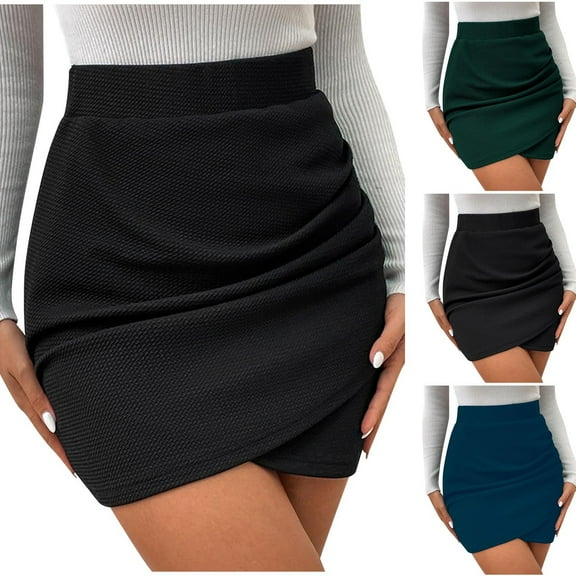 Ashirexll Mini Skirts for Women, Summer Skirts for Women, High Waist Wrapped Hip Skirts Fashion Solid Color A-Line Office Skirts