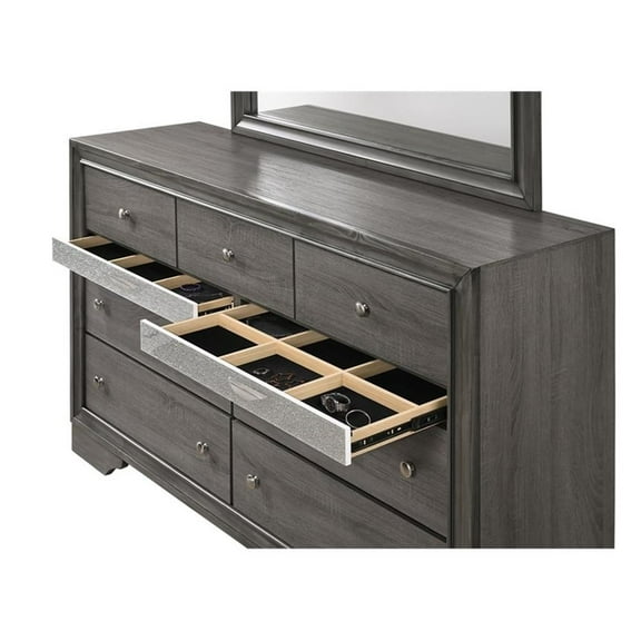 Pemberly Row Traditional 7 Drawer Dresser in Gray made with Wood
