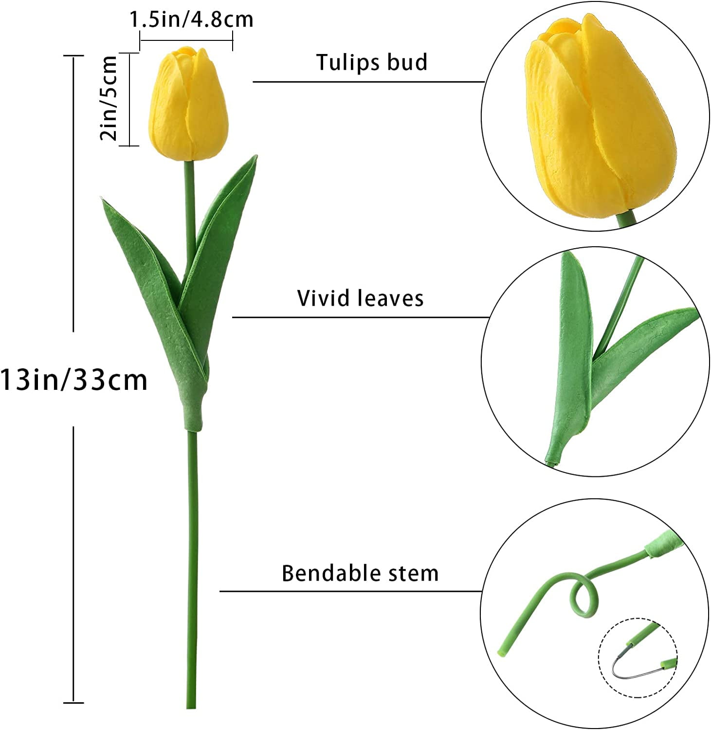 Morttic 24pcs Artificial Tulips Flowers Fake Faux PU Tulip Bouquet Real Touch Flowers Table Arrangement for Home Room Office Party Wedding Decoration (Yellow)