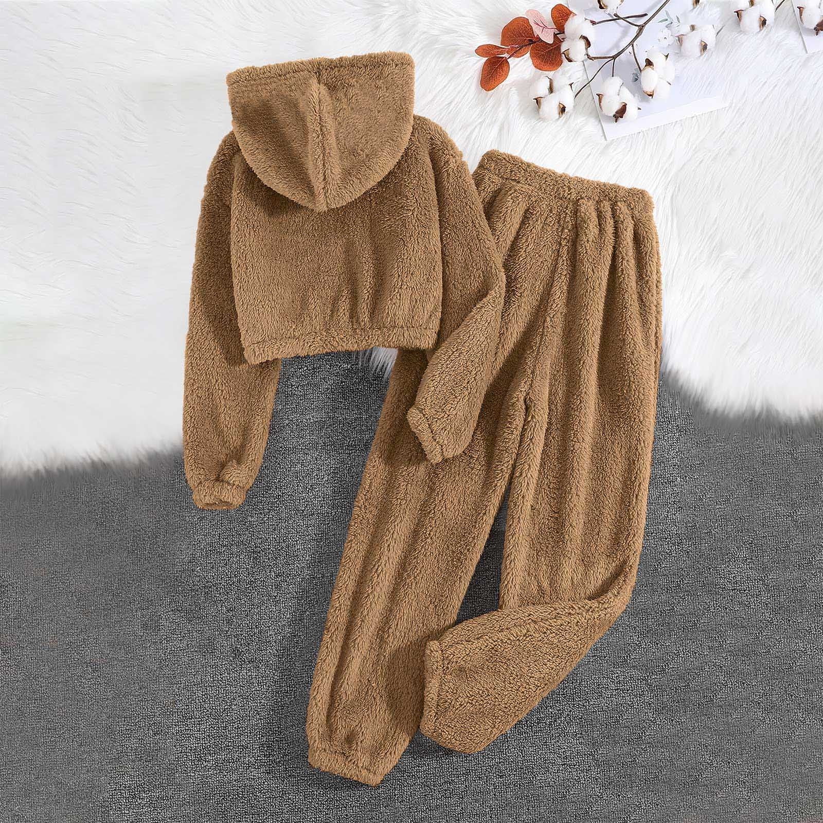BONIXOOM Family Christmas Pajamas Matching Sets Womens Christmas Pajamas Sleepwear None Long Sleeve Solid Sleepwear Sets Brown M