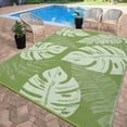 thumbnail image 3 of Garvee 9'x12' Outdoor Rug Waterproof Plastic Straw Rug, Modern Tropical Leaf Woven Carpet UV-Resistant Reversible Mat for Patio RV Deck Beach Porch, Light Green, 3 of 5