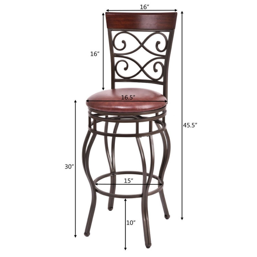 Demi Bonn 30" 2 Pieces 360 Degree Swivel Bar Stools with Leather Padded Seat, Modern Dining Chair with Backrests, Brown