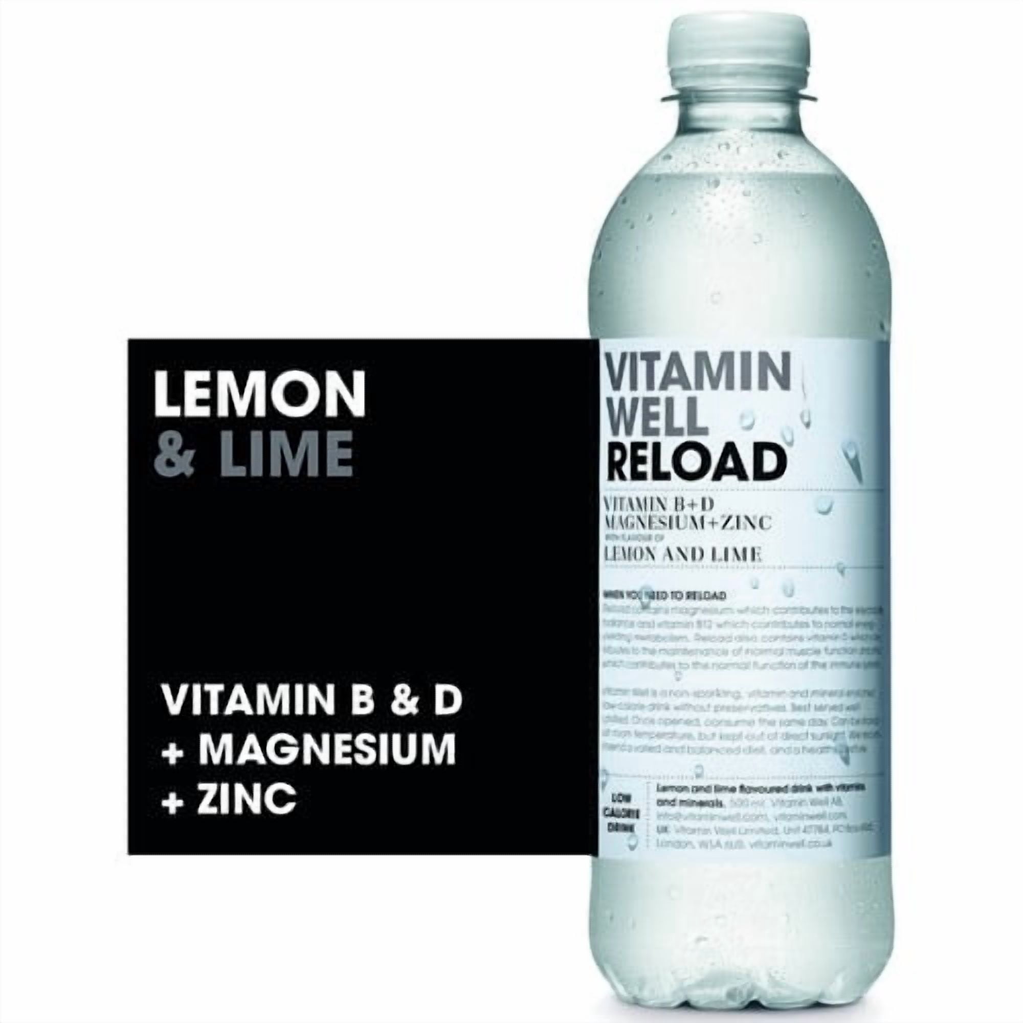 Vitamin Well Water Reload Lemon & Lime 500ml, British Import (Pack of 6)