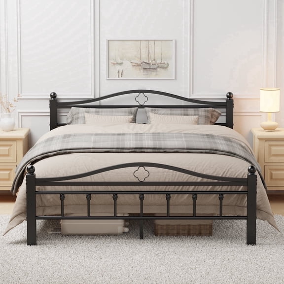 Queen Bed Frame with Headboard - Heavy Duty Bed Frame Queen Size Supports 1500LBS, Noise Free, Under-Bed Storage, No Box Spring Needed, Easy Assembly, Black