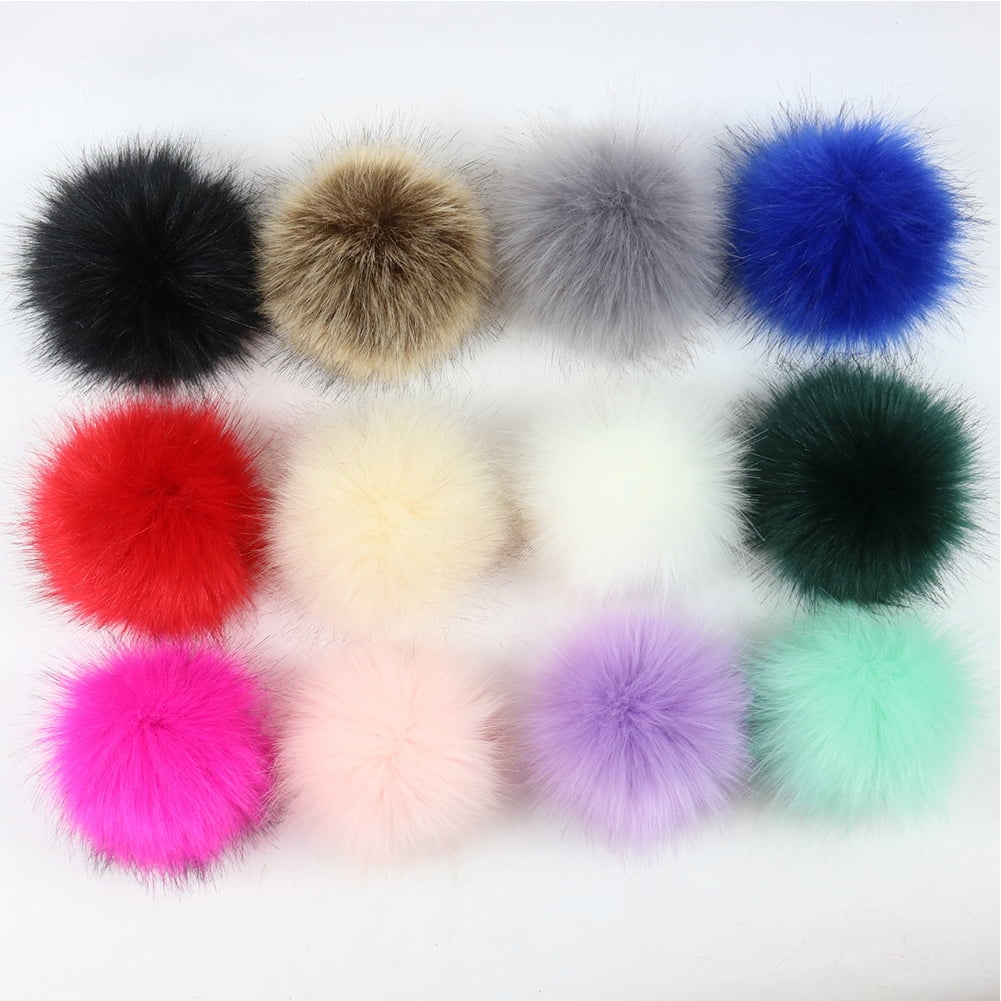 DIY 12Pcs 4" Faux Fur Pompoms for Hat Fluffy Keychain Fur Craft Pompom Balls 