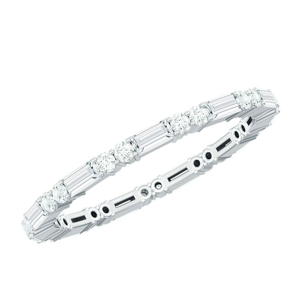Rosec Jewels Baguette and Round Moissanite Stackable Eternity Ring for Women - Ready to Gift with Jewelry Box, 925 Sterling Silver, US 4.00