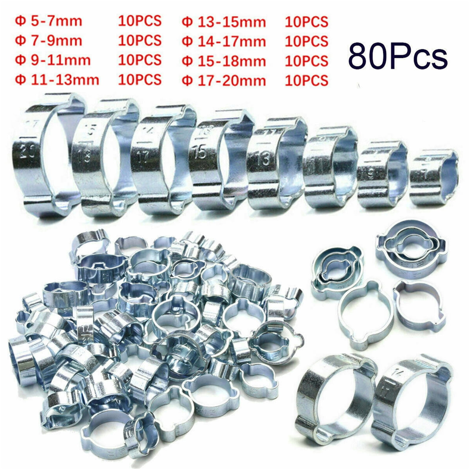 10 x 5mm 7mm STAINLESS DOUBLE EAR 'O CLIPS Fuel & Air Water Silicone Hose Pipe