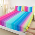 thumbnail image 3 of Manfei Ink Rainbow Fitted Sheet Queen, Watercolor Stripes Lines Bedding, Blue Pink, 3 Pieces, 1 Fitted Sheet and 2 Pillowcases, 3 of 6