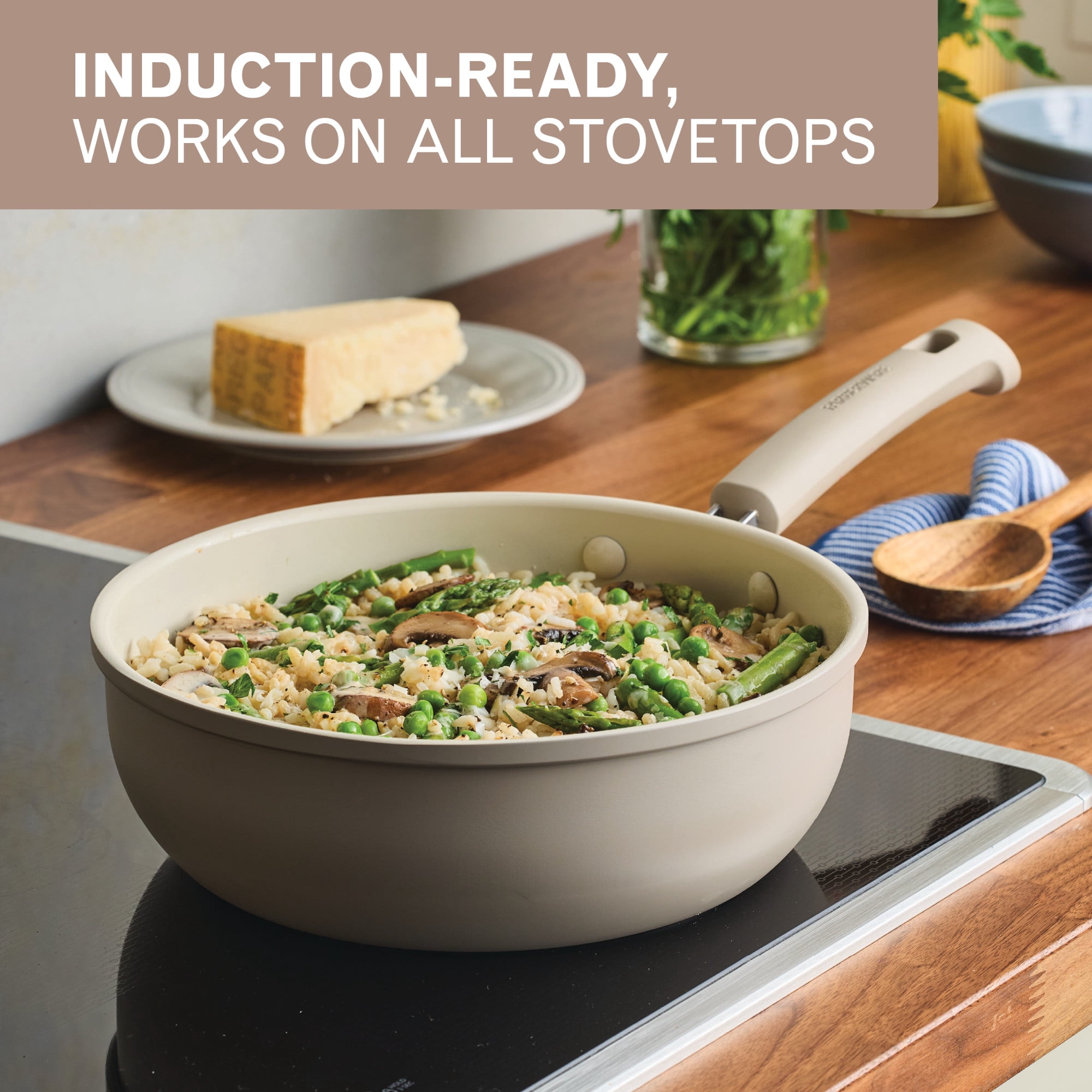 Farberware TrueCook Ceramic Plus Induction Chef's Pan, 3.5-Quart, Taupe