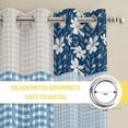 thumbnail image 6 of Blue Floral Kitchen Curtains Window Panels, Spring Flowers Plants Patchwork Grid Bohemia Insulated Window Treatment Curtain, Grommet Curtains for Bedroom/Living Room/Bathroom, 2 Piece 52"Wx63"L, 6 of 8