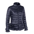 thumbnail image 2 of Frontwalk Ladies Down Coat Plain Solid Color Puffer Coats Long Sleeve Quilted Jacket Women Outwear Ruffles Navy Blue L, 2 of 5