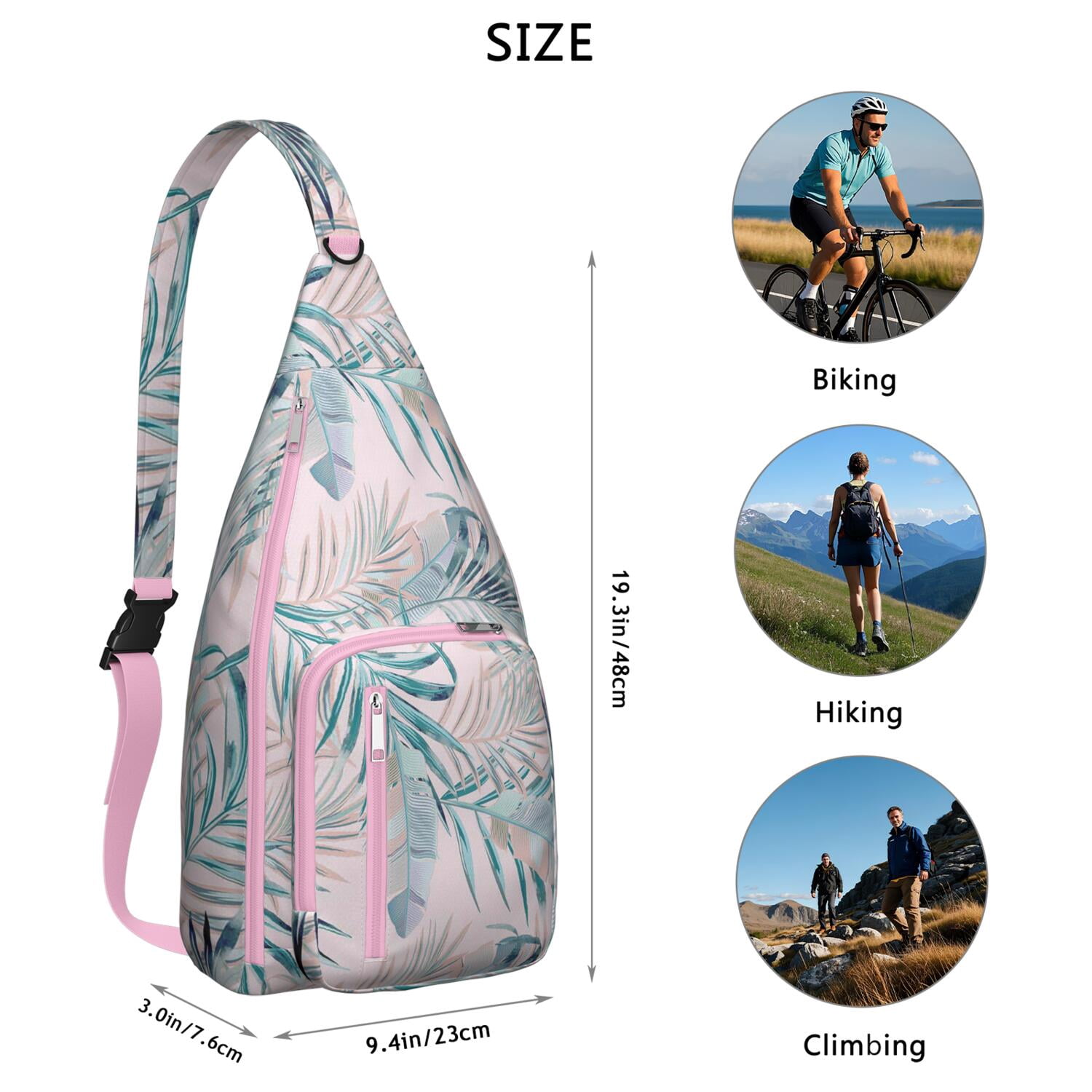 Hawaiian Hibiscus Sling Bag for Women & Men, Multi-Pocket Lightweight Shoulder Bag for Travel