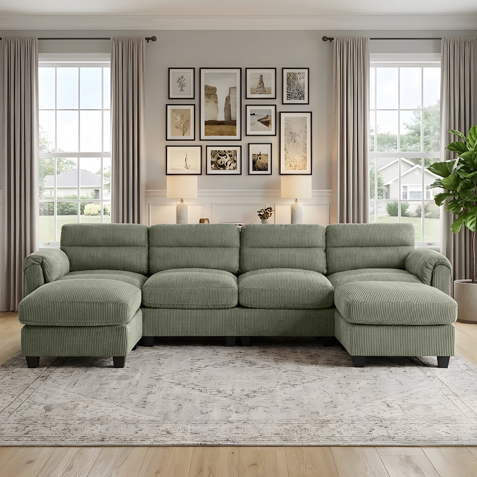 Bonzy Home Modular Sectional Sofa Couches for Living Room U-Shaped Sofa Green