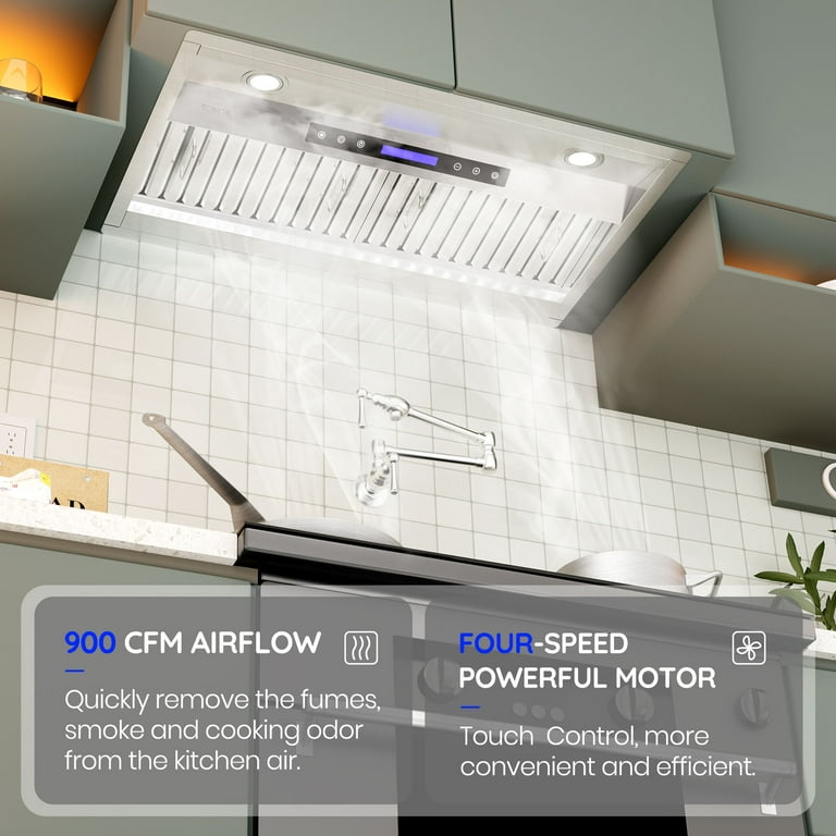 Ekon Kitchen Expert 30 inch 900 CFM Convertible Insert Range Hood with Remote Control, Silver