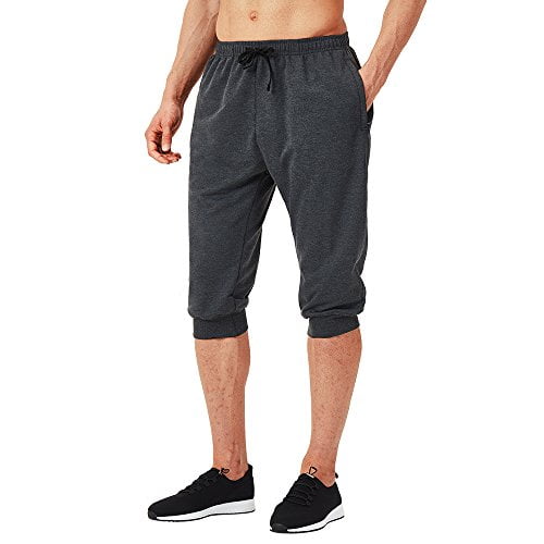 BIYLACLESEN Mens 3/4 Joggers Below Knee Running Gym Capri Pants Zipper Pockets