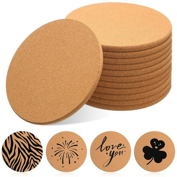 12 Pcs Round 6in Absorbent Cork Coasters Wooden 0.3 Inch Thick Cork Plant Coasters for Home, Drinks Coffee Table Dining