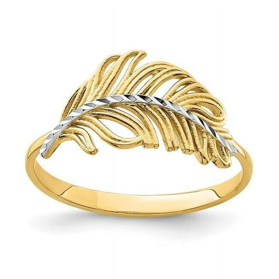 14K with White Rhodium Feather Ring K6413