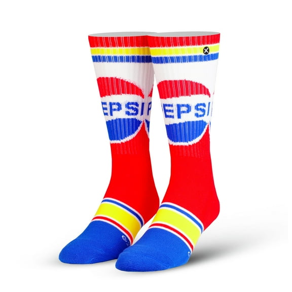ODD SOX, Retro Pepsi Red Blue Yellow, Fun Novelty Crew Socks, Cool 80s, Men's