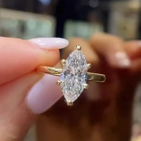 2.50Ct Marquise Cut Moissanite Solitaire Engagement Ring 14k Yellow Gold Plated