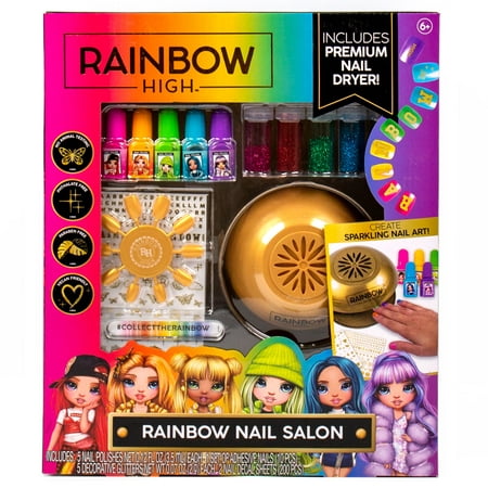 Rainbow High Rainbow Nail Salon, Boys and Girls, Child, 24-Piece DIY Nail Art Set