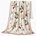 thumbnail image 2 of Vintage Watercolor Cherry Blossom Fruit, Peaceful Botanical Garden Scene, Warm Flannel Blanket for Sunroom and Reading Nook, Garden Lovers Valentine's Day Gift, Botanical Home Decor, 2 of 9