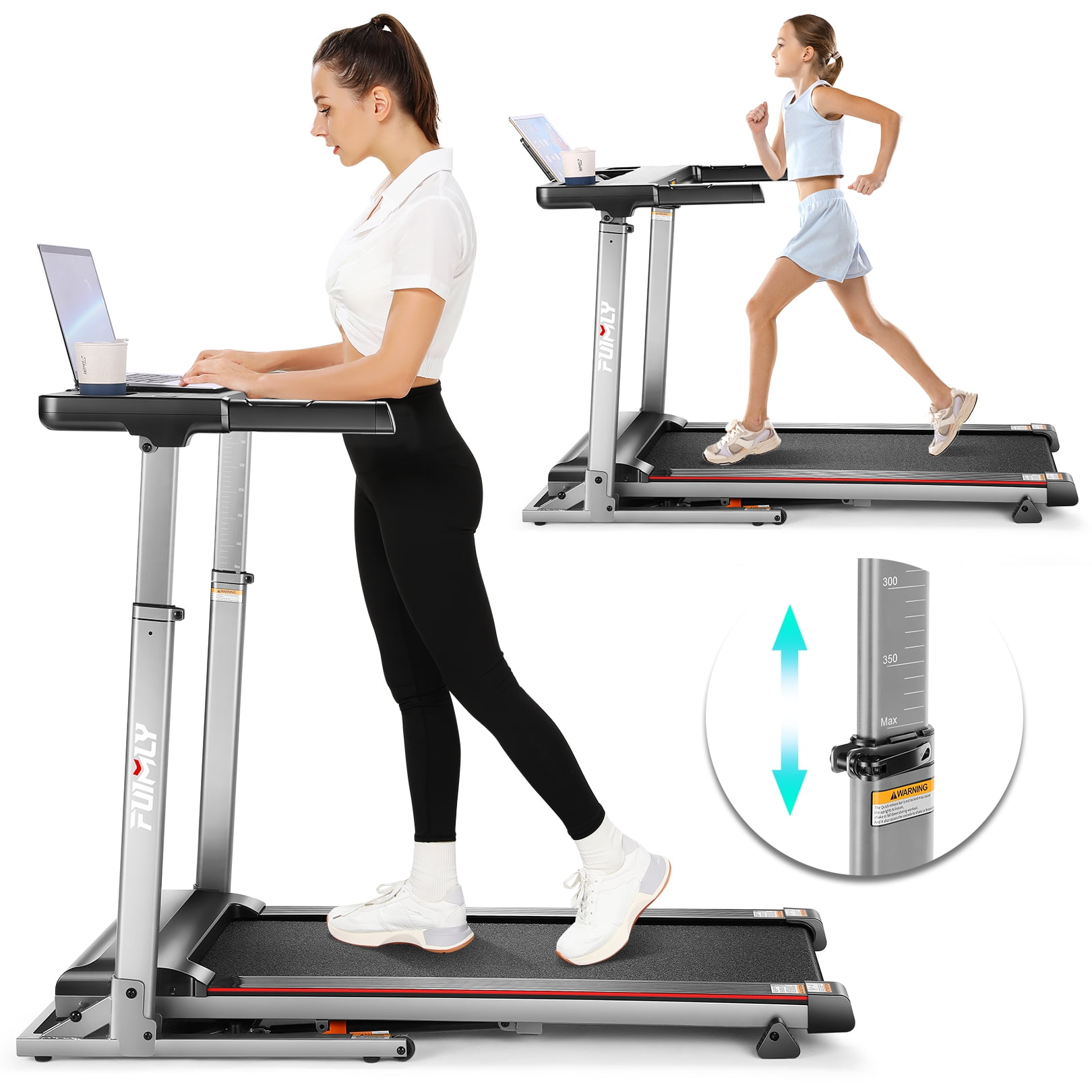 FUNMILY Electric Treadmill with Adjustable Incline Desk Bluetooth 0 7.5Mph 64 Programs 300lbs Gray Walmart