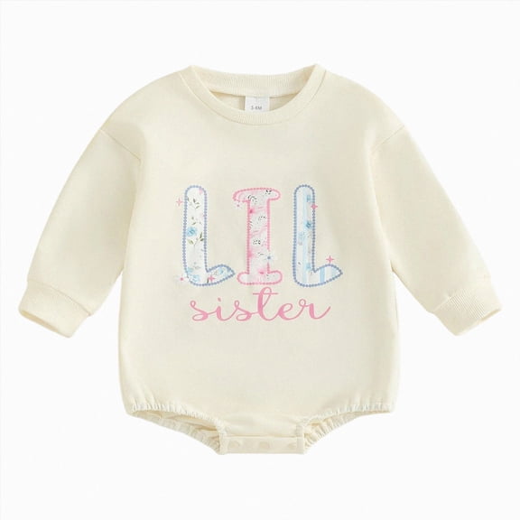Gerichy Infant Baby Girl Winter Clothes Little Sister Matching Outfit One Piece Long Sleeve Romper Newborn Girl Sweatshirt Pullover Top 0-18 Months