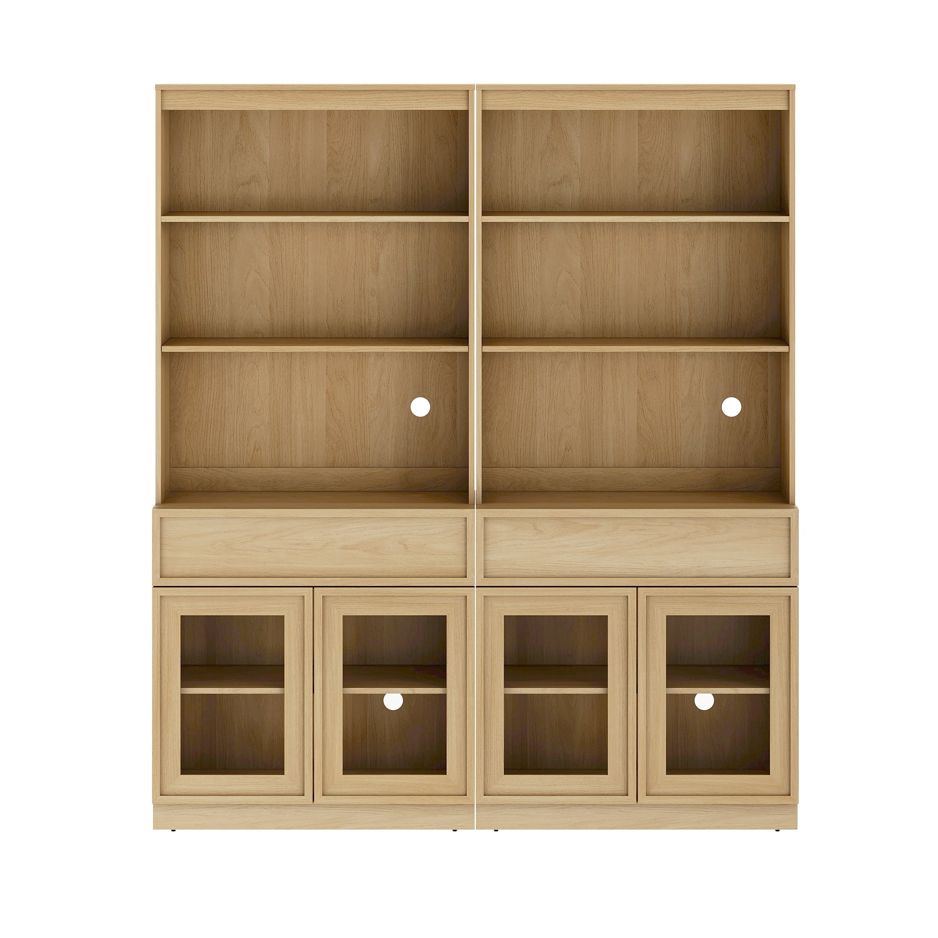 Modern 72" Tall Bookshelf with Glass Doors & Drawers, Library Bookcase with Storage Cabinet and Open Shelves,Oak