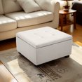 thumbnail image 2 of BELLEZE Vintage Style Storage Tufted Ottoman Foot Bench Squared Indoor Bedroom Living Room, White, 2 of 7