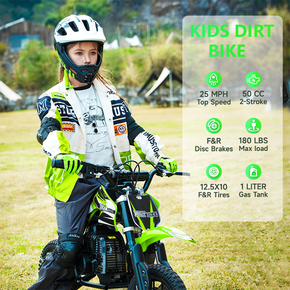 SAY YEAH Dirt Bike,50cc Mini Dirt Bike for Age 8+ with Safety Kill Switch,Top Speed 25mph,Supports up to 180lbs
