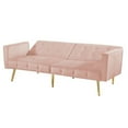 thumbnail image 5 of Velvet Futon Sofa Bed Convertible Sleeper Sofa Couch, Upgrade Button Tufted Oversized Loveseat Sofa with 3 Adjustable Positions and 6 Metal Legs for Living Room Bedroom Office, 76-inch Pink, 5 of 7