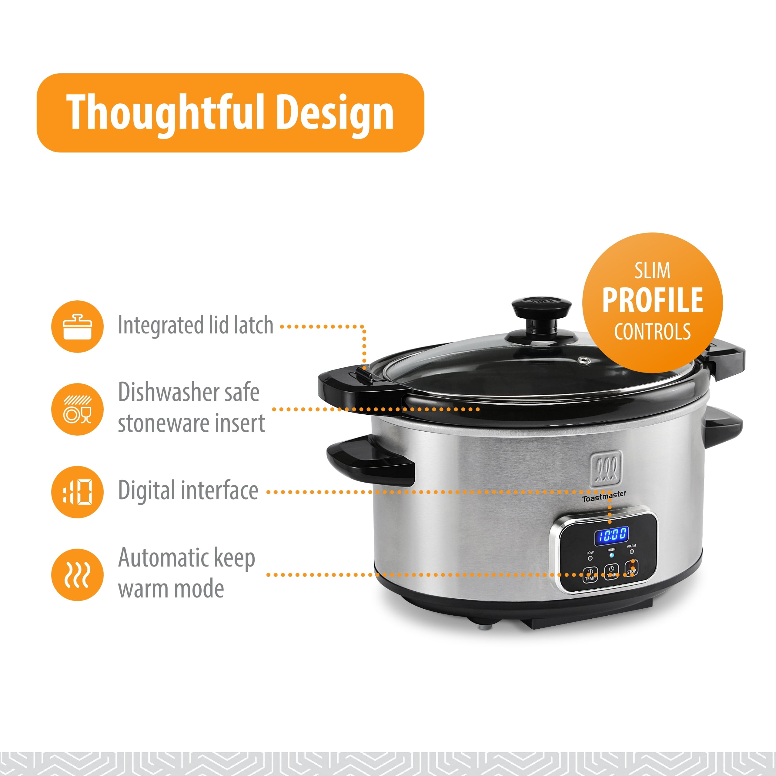 Toastmaster 4-Quart Digital Slow Cooker with Locking Lid, Stainless Steel