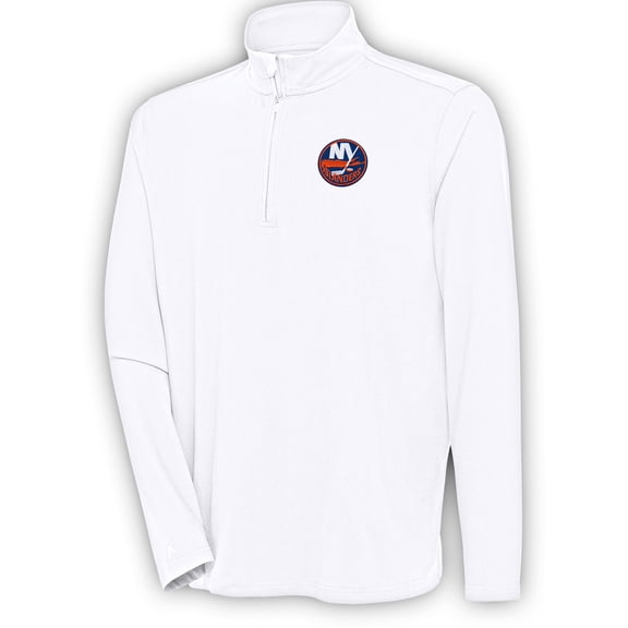 Men's Antigua  White New York Islanders Hunk Quarter-Zip Pullover Top