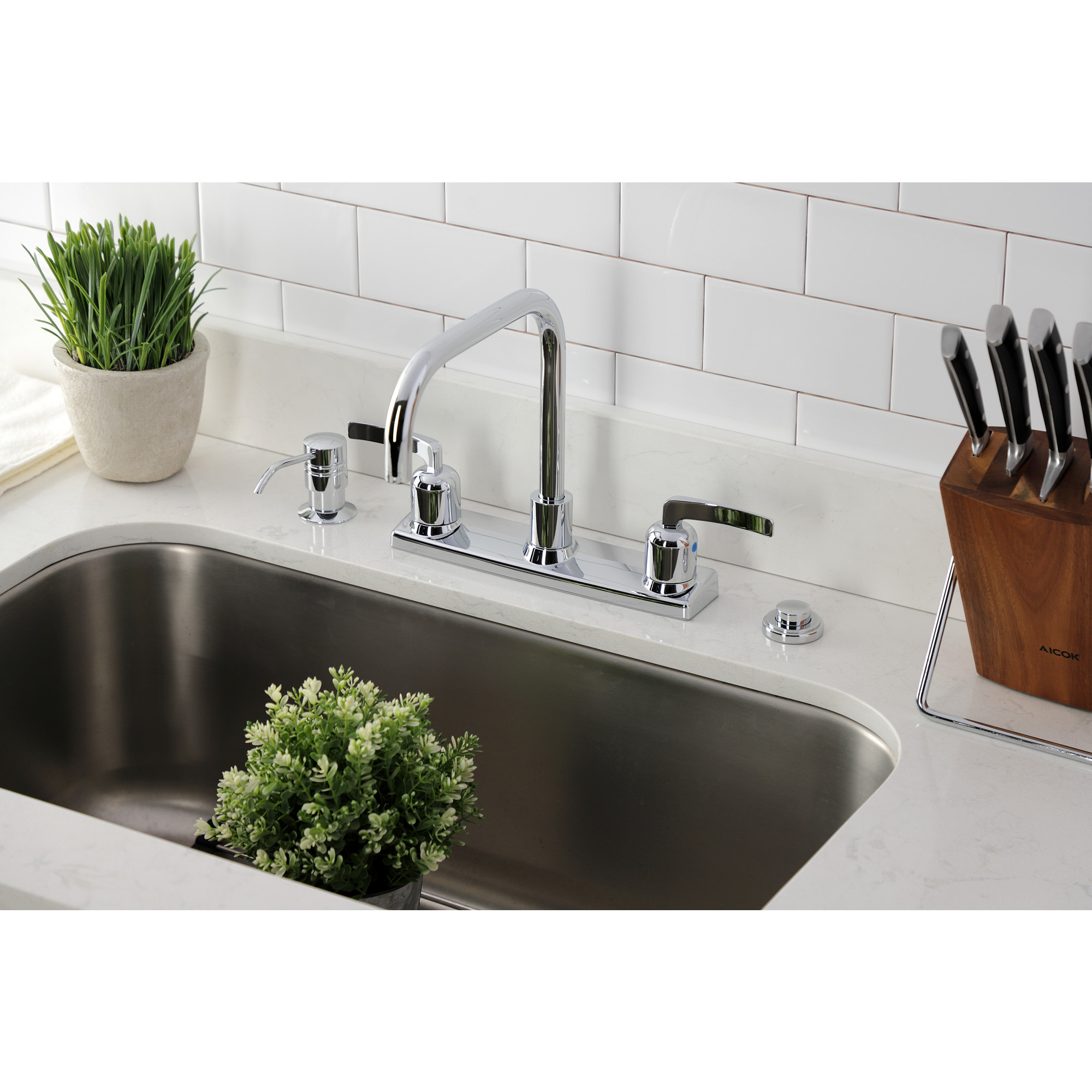 Kingston FB2141EFL Centurion Two-Handle 2-Hole 8" Centerset Kitchen Faucet in Polished Chrome