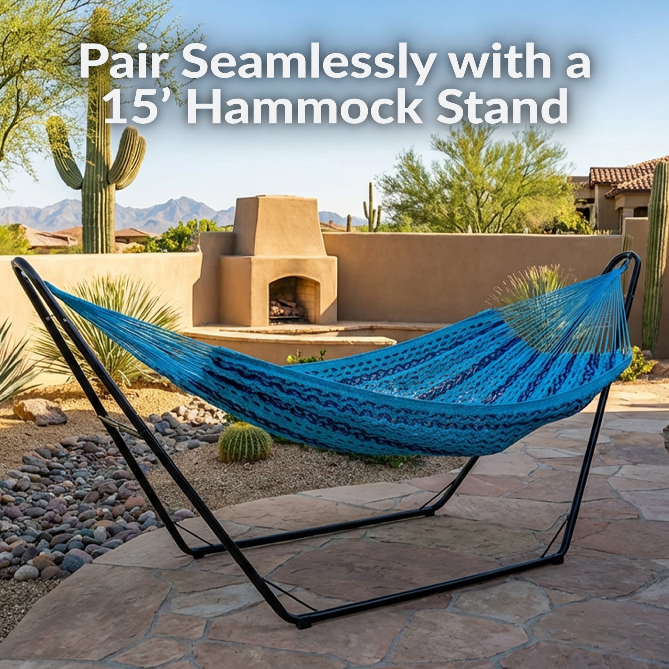 Sunnydaze 2-Person Cotton Mayan Family Hammock, 625 lb Capacity -Blue