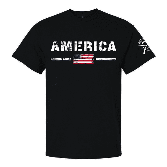 Patriot Pride Men's Patriotic Graphic T-Shirt - Distressed Bold America Lettering With American Flag Design-Black-6xl
