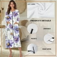 thumbnail image 6 of Xoenoiee Purple Daisy Flower Print Women's Long House Dress Zipper Loungewear Long Sleeve Zip Up Robes Full Length Sleepwear Nightgown with Pockets, Size L, 6 of 7