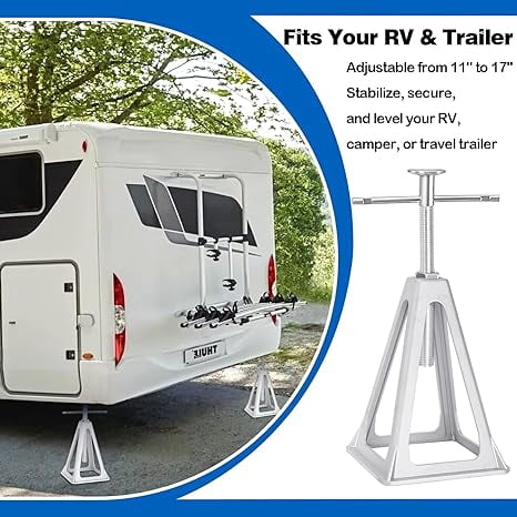 Bonison  RV Stabilizer Jacks Set of 4 - Aluminum Trailer Stabilizer Jacks Support Up to 7500 Lbs, Adjustable from 11" to 17" - Camper Jacks & Stabilizer Jacks for Travel Trailers & RVs