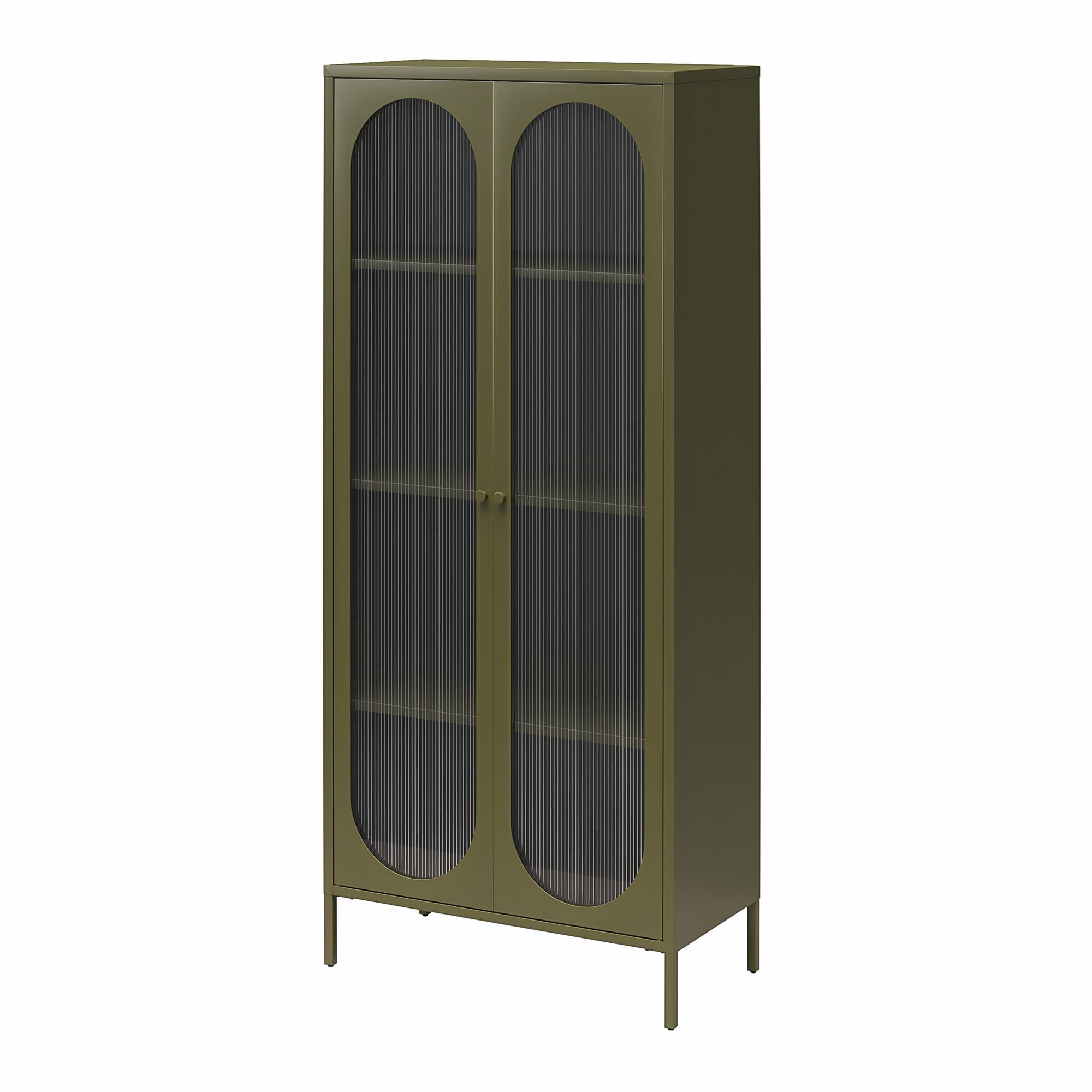 Mr. Kate Luna Tall 2-Door Accent Cabinet with Fluted Glass, Olive Green