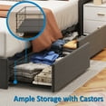 thumbnail image 3 of Queen Size Bed Frame with LED, 4 Under-bed Portable Storage Drawers, Wings Headboard Design, Dark Grey, 3 of 9