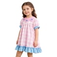 thumbnail image 2 of CUZIBR Toddler Classic Plaid Dress Embroidered Rabbit Casual Ruffles Peter Pan Collar A-Line Short Puff Sleeve Valentine'S Day Dresses Party Dancewear Flowy Skater Dress,Pink,2-3 Years, 2 of 5