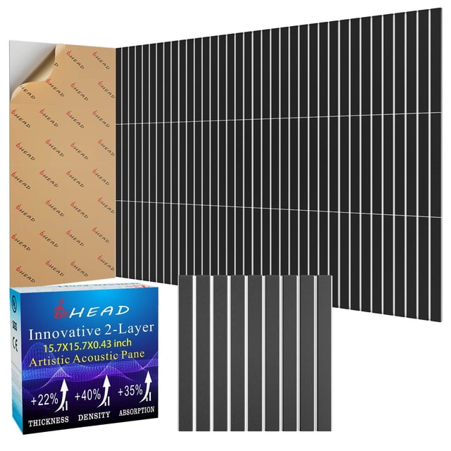 Paneles de pared insonorizados BSHEAD, paquete de 8, 40 x 40 x 1,1 cm, 0,9 kg/m³
